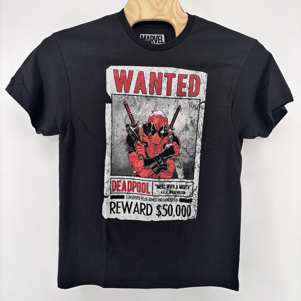 Marvel Deadpool Men's L Wanted Reward $50,000 Graphic T-Shirt Black